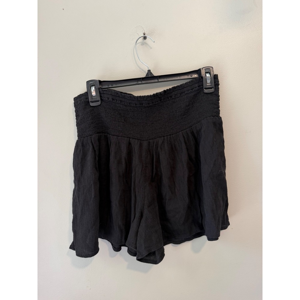 Aerie Black Smocked Waist Flowy Gauze Shorts Womens Large High Rise Relaxed Boho